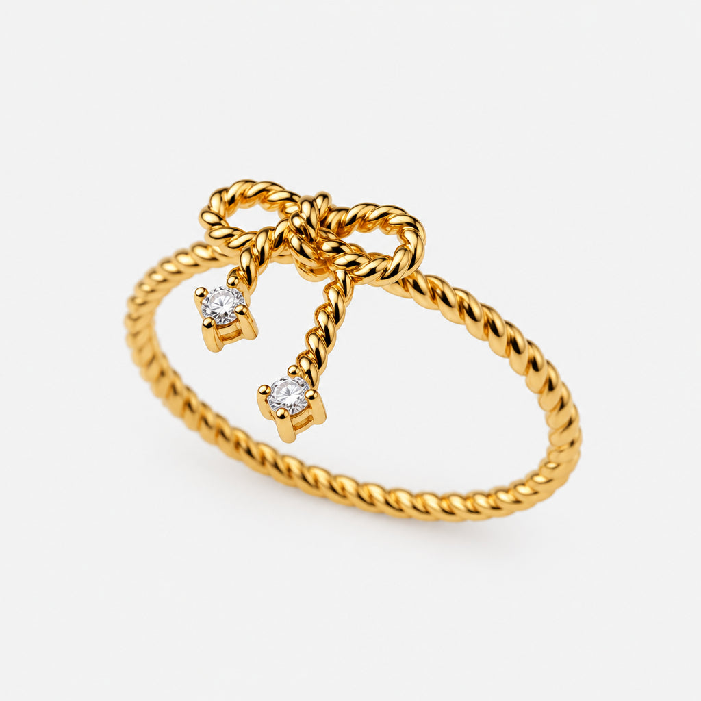 Gold Plated Sterling Silver Bow Ring with Cubic Zirconia