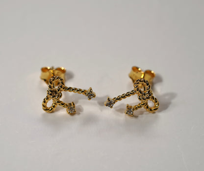 Gold Plated 925 Sterling Silver Bow Stud Earrings with cubic zirconia feature
