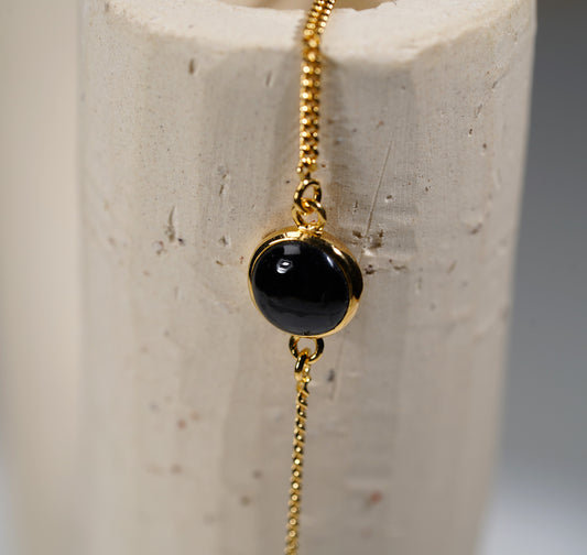 Gold Plated Bracelet Round Stone Feature- Onyx