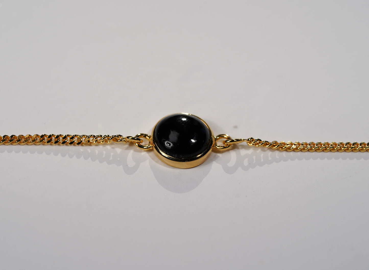 Gold Plated Bracelet Round Stone Feature- Onyx