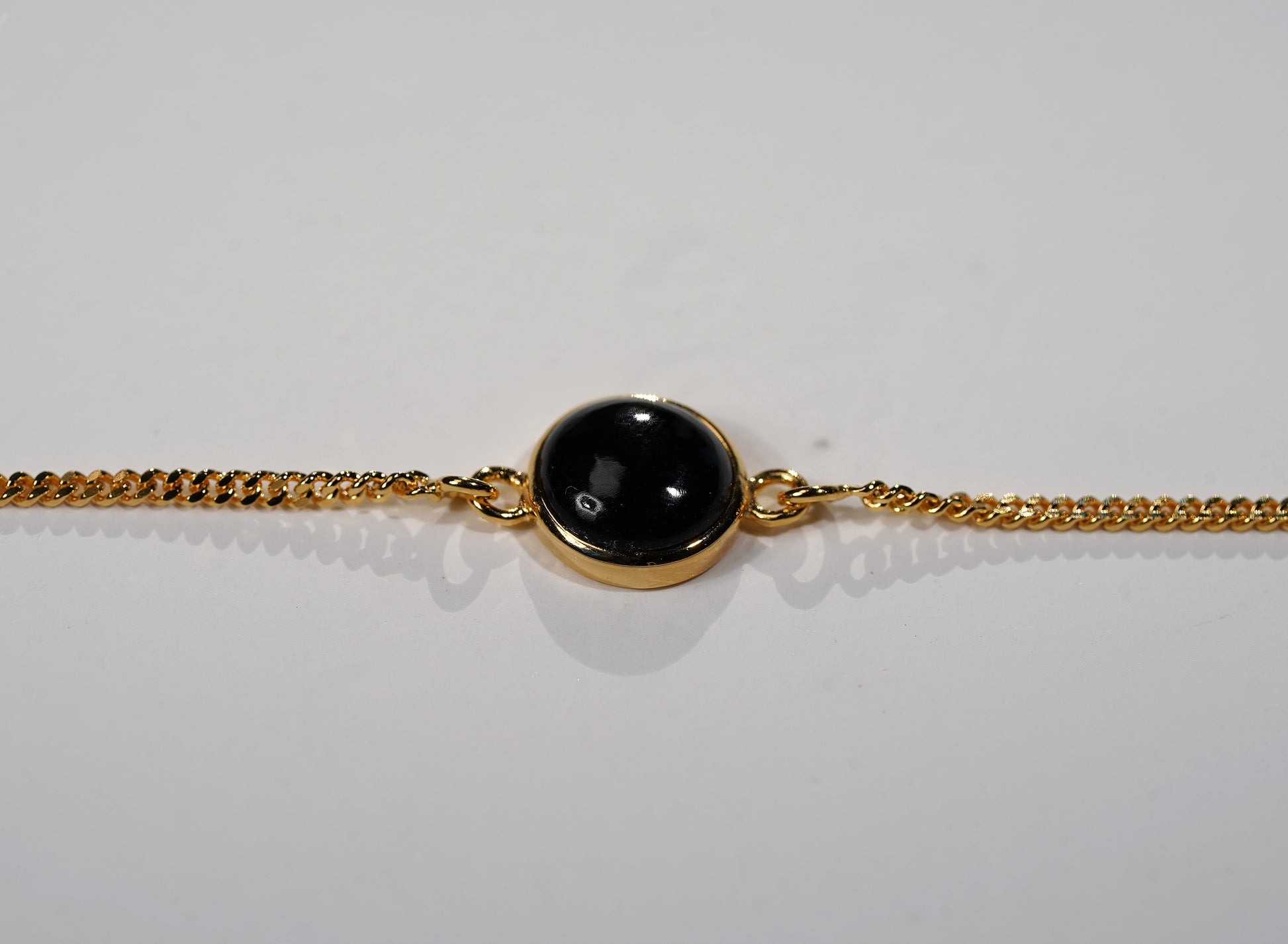 Gold Plated Bracelet Round Stone Feature- Onyx
