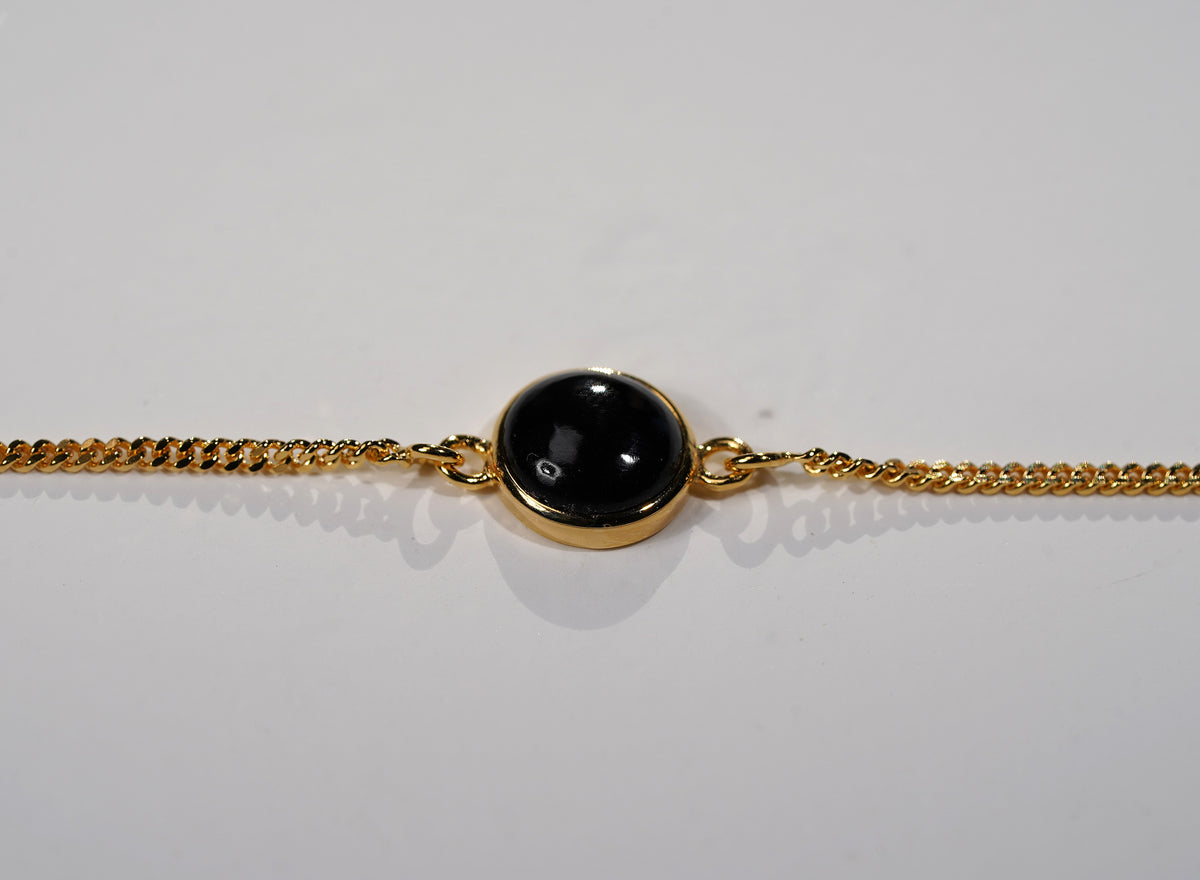 Gold Plated Bracelet Round Stone Feature- Onyx