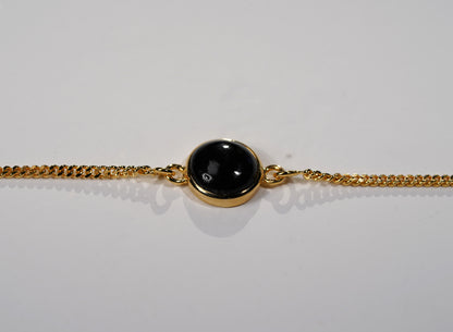 Gold Plated Bracelet Round Stone Feature- Onyx