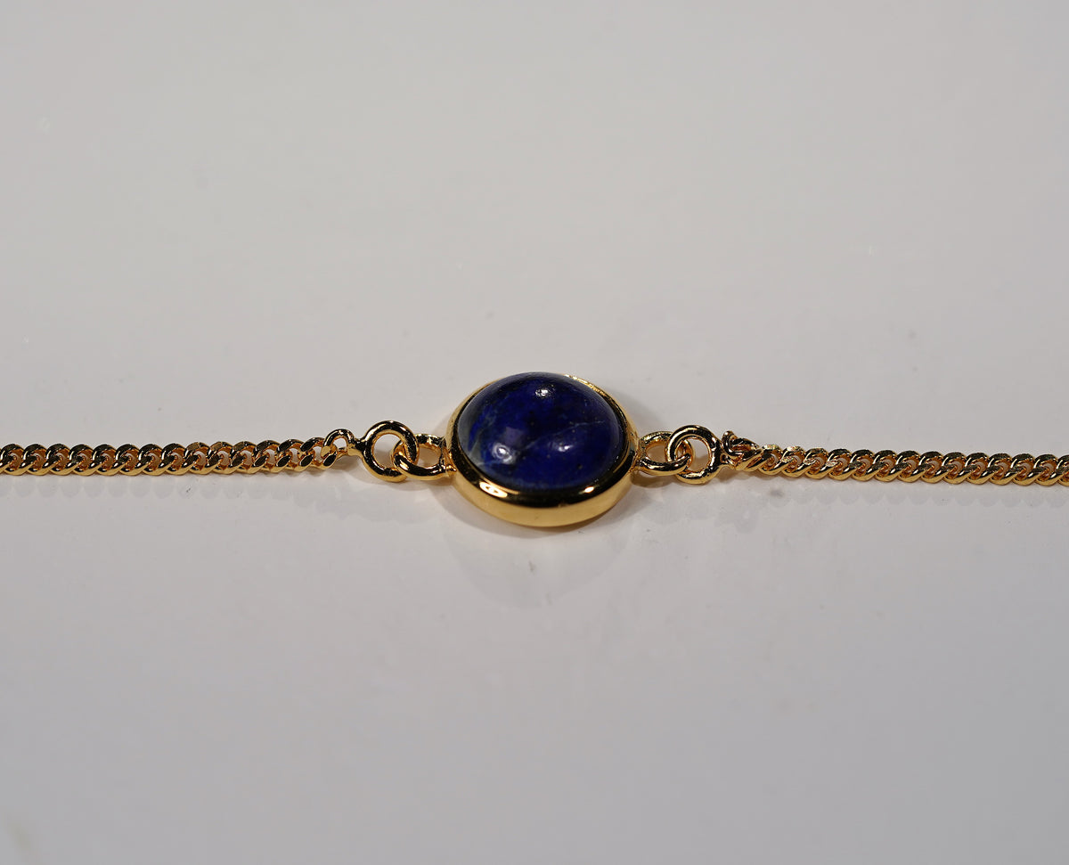 Gold Plated 925 Sterling Silver Bracelet with Round Stone Feature- Onyx, Pearl, Lapis and Turquoise - Griha Threads & Treasure