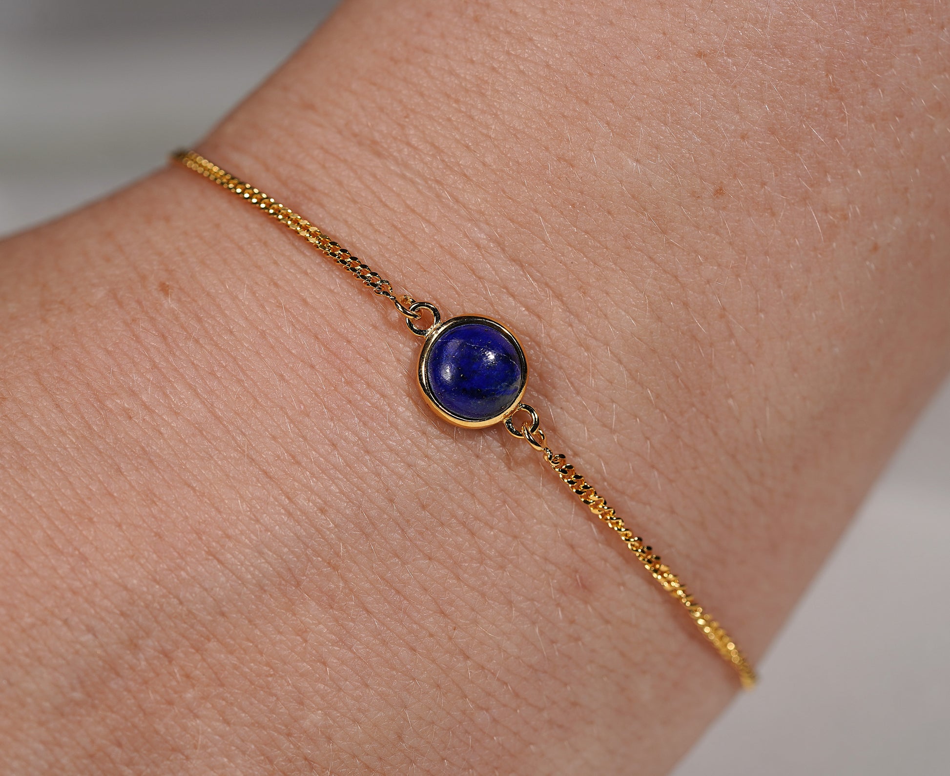 Gold Plated Bracelet Round Stone Feature- Lapis