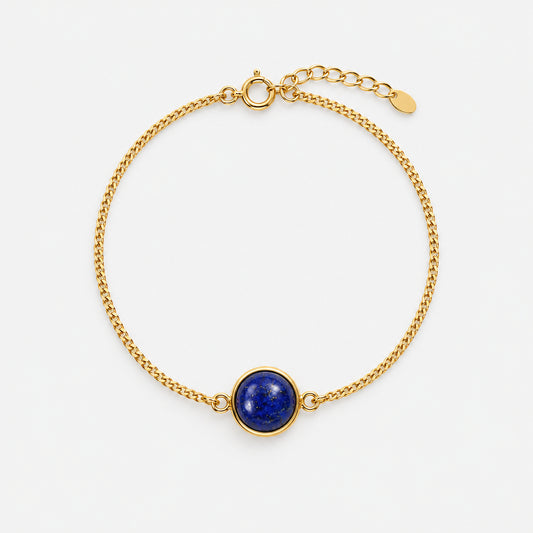 Gold Plated Bracelet Round Stone Feature- Lapis