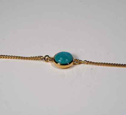 Gold Plated Bracelet Round Stone Feature- turquoise 
