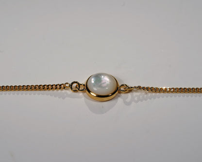 Gold Plated Bracelet Round Stone Feature- white mother of pearl