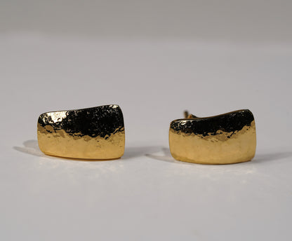 Gold Plated Hand Hammered Stud Earrings 925 Sterling Silver
