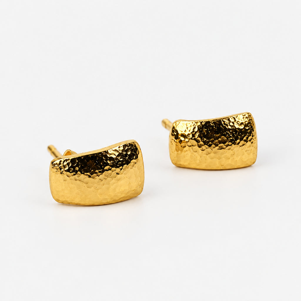 Gold Plated Hand Hammered Stud Earrings 925 Sterling Silver