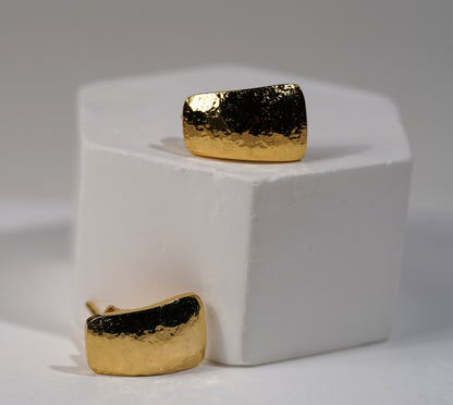 Gold Plated Hand Hammered Stud Earrings 925 Sterling Silver