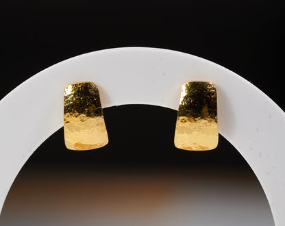 Gold Plated Hand Hammered Stud Earrings 925 Sterling Silver