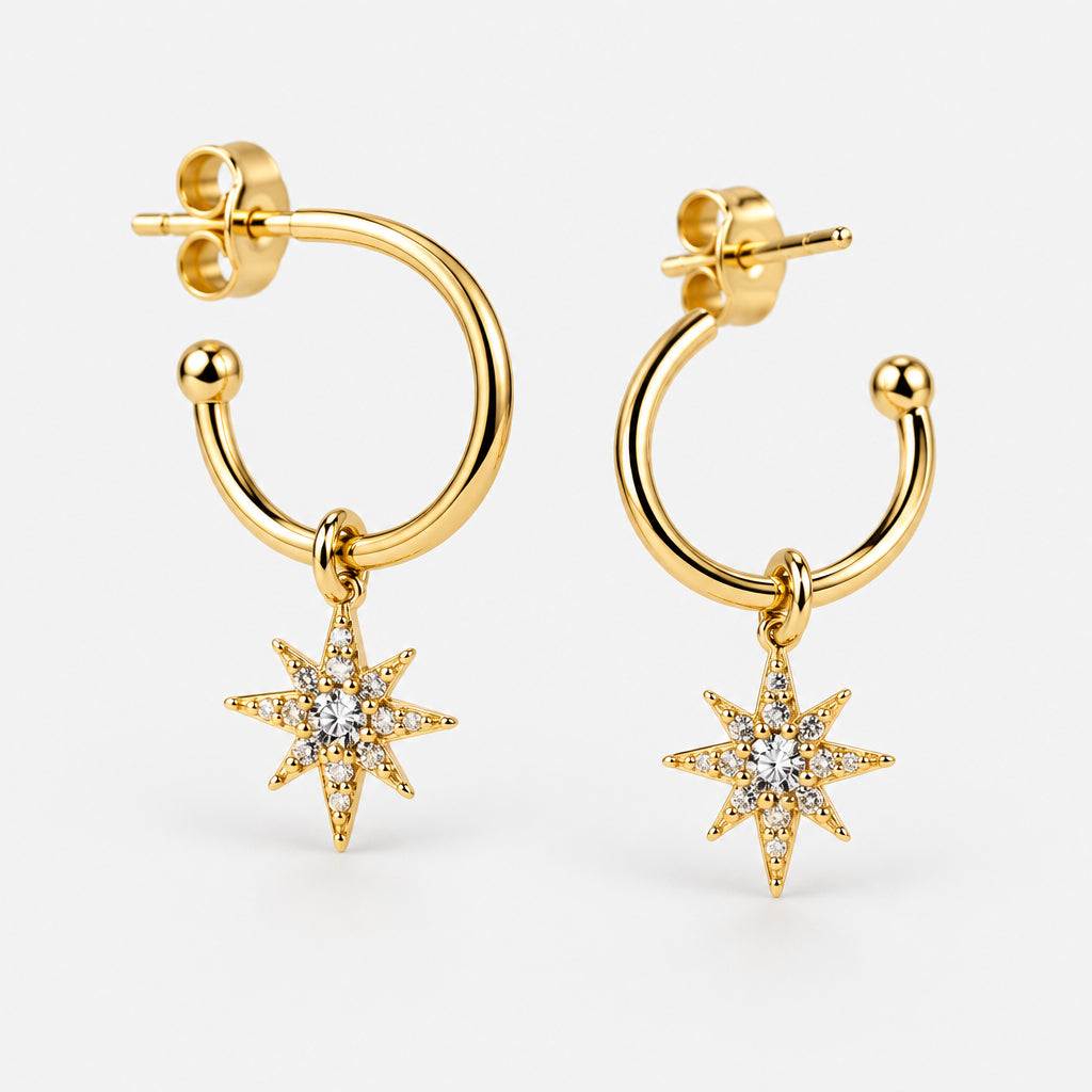 Gold Plated C Style Earrings with Star and Rhinestone
