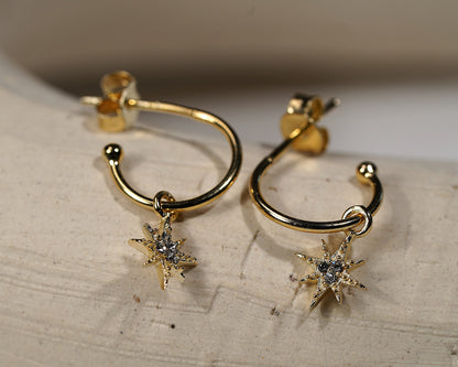 Gold Plated C Style Earrings with Star and Rhinestone