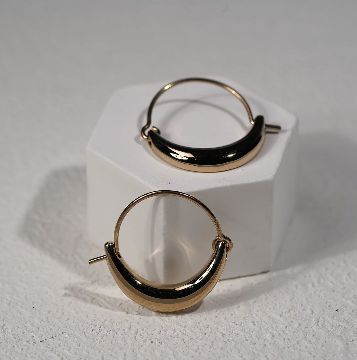 Gold plated on sterling silver hoop earring with moon feature 