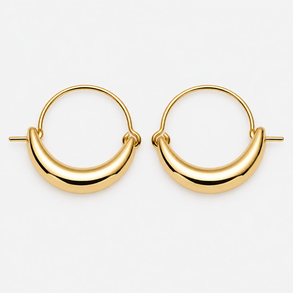 Gold plated on sterling silver hoop earring with moon feature 