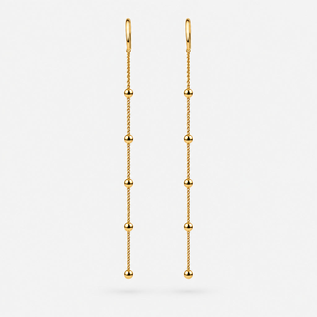 Gold Plated Long Drop Chain Earrings with Adornments