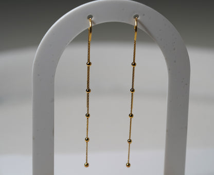 Gold Plated Long Drop Chain Earrings with Adornments
