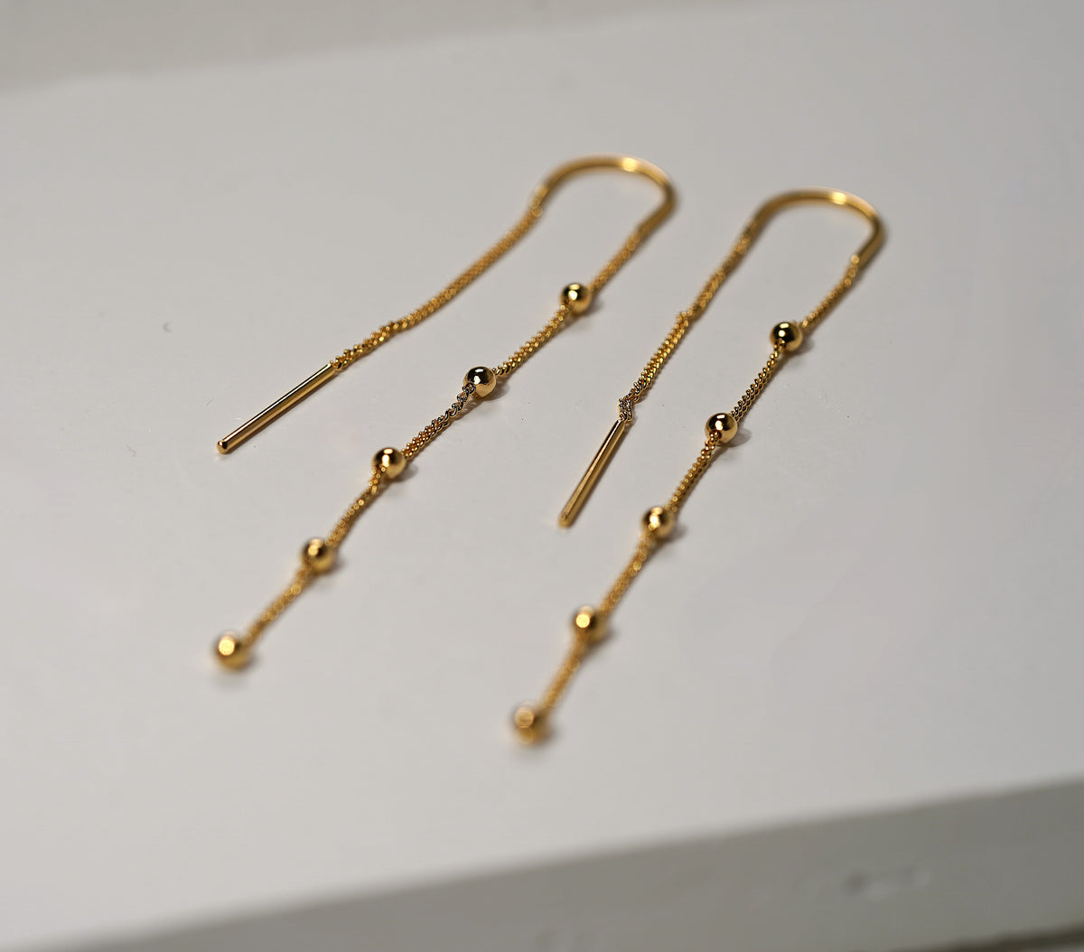 Gold Plated Long Drop Chain Earrings with Adornments