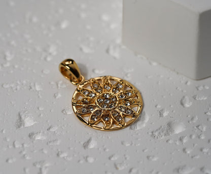 Gold Plated Sterling Silver Mandala Flower Pendant with Cubic Zirconias