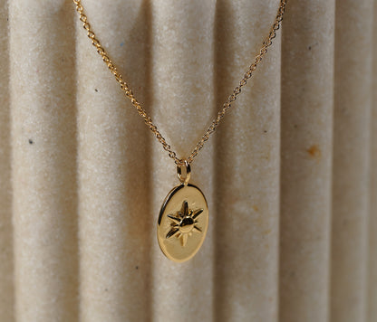Gold Plated Sterling Silver Necklace with Sun Pendant in Oval Shape