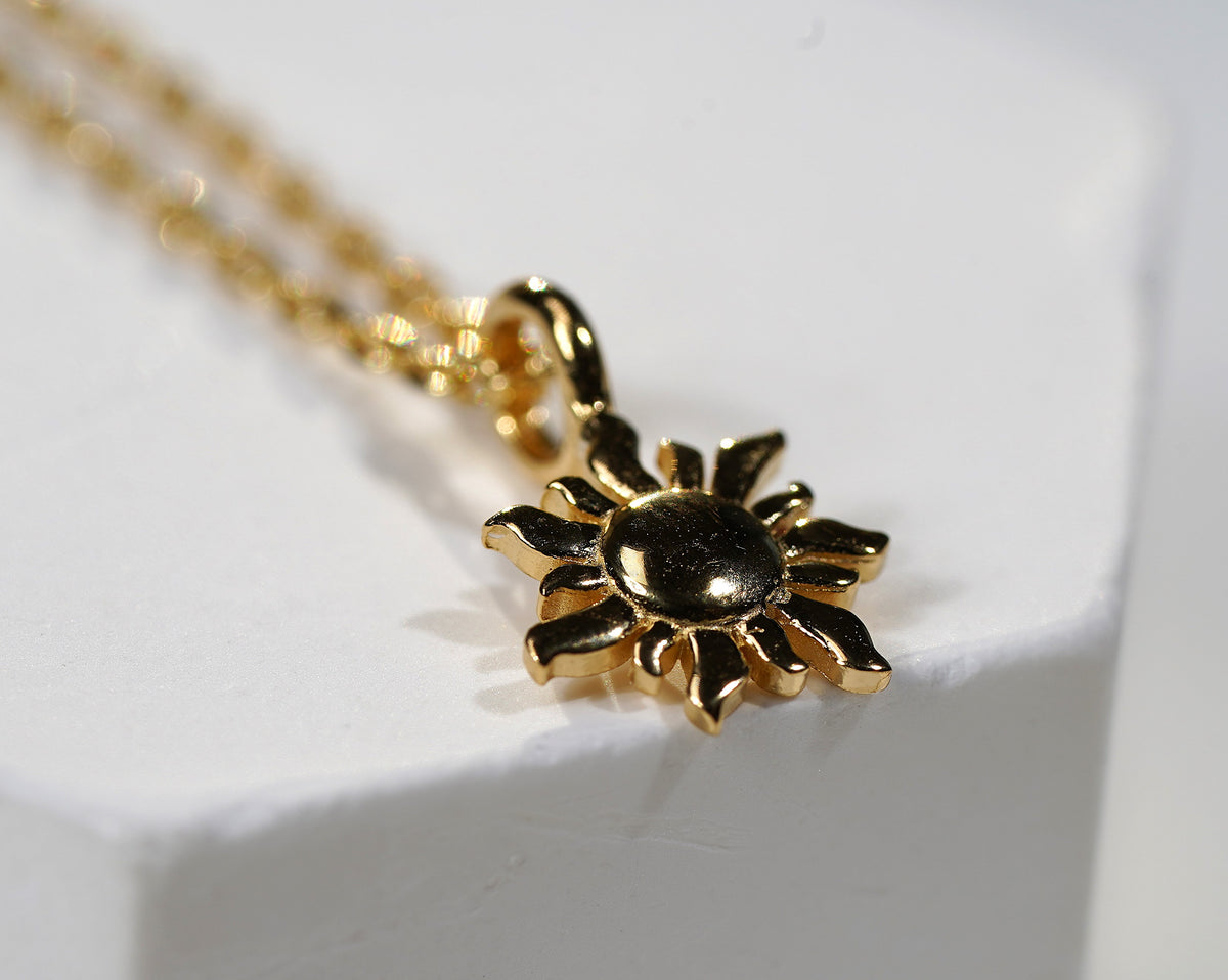 Gold Plated Sterling Silver Necklace with Sun Pendant