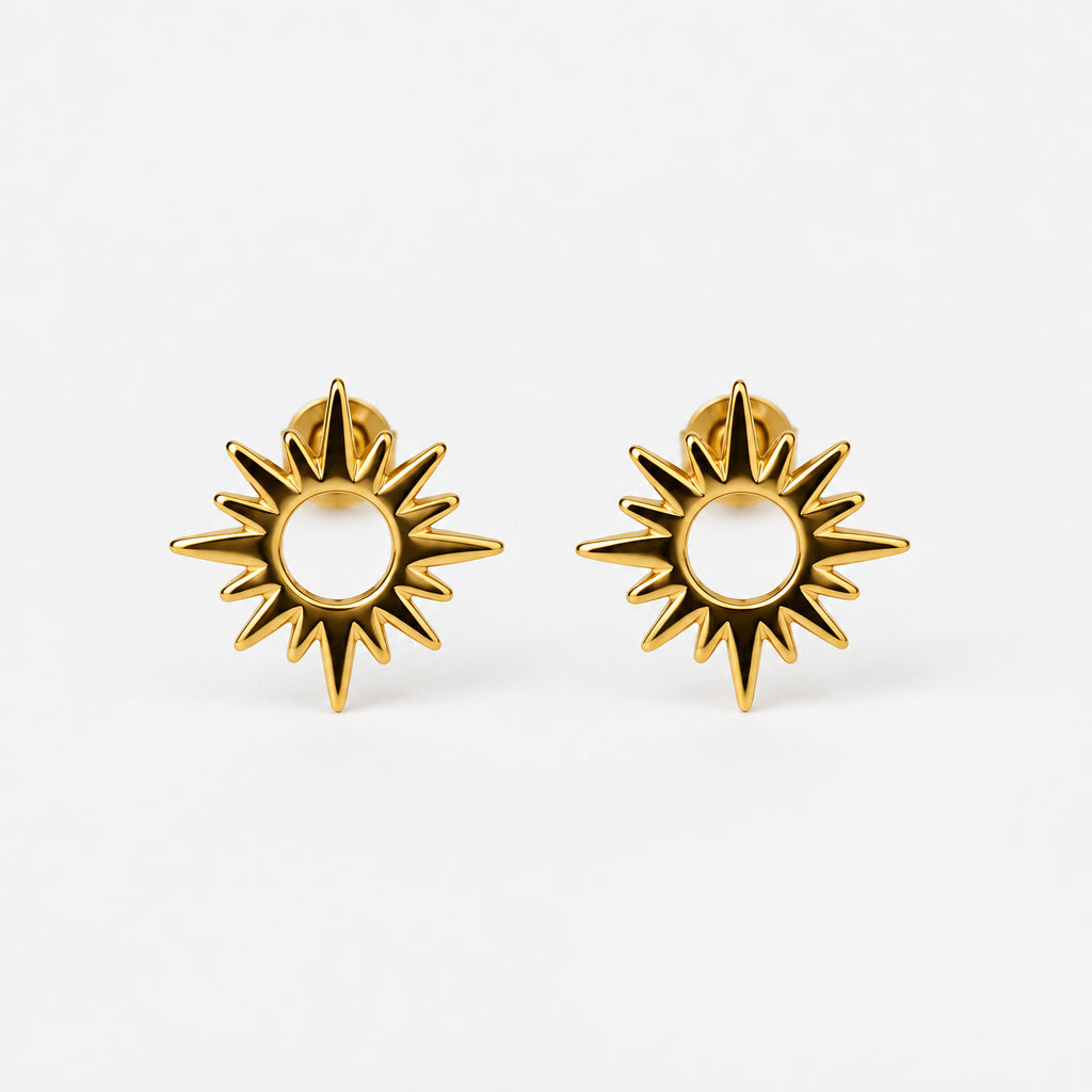 Gold Plated Sun Stud Earrings