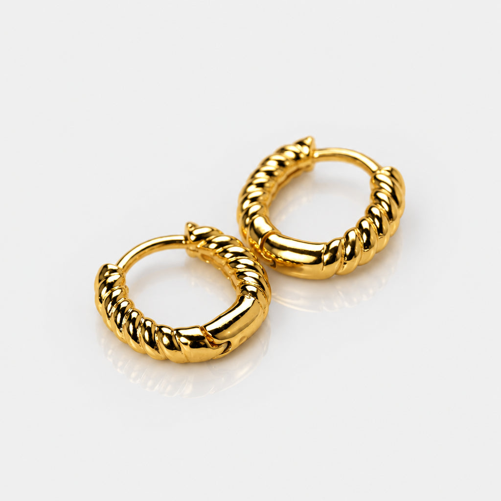 Gold Plated Twisted Huggie Hoop Earrings