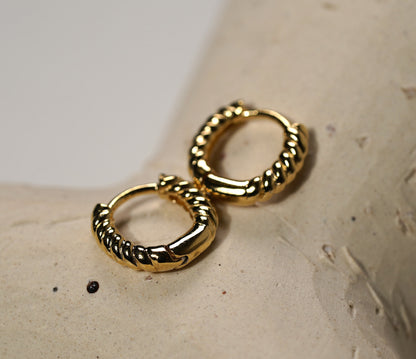 Gold Plated Twisted Huggie Hoop Earrings