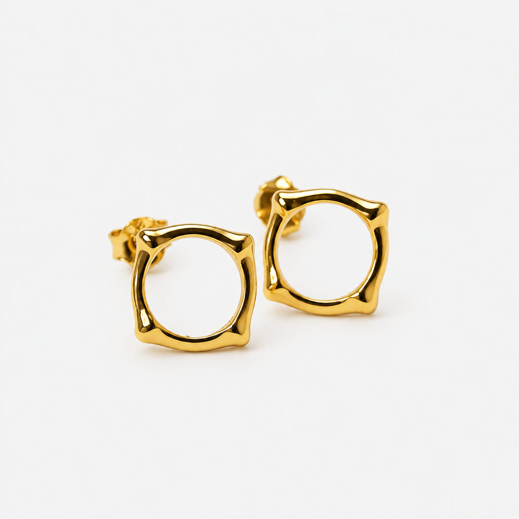 Gold plated 925 sterling silver bamboo inspired stud earrings