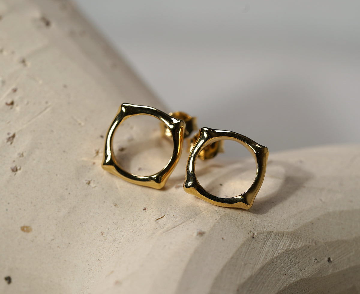 Gold plated 925 sterling silver bamboo inspired stud earrings
