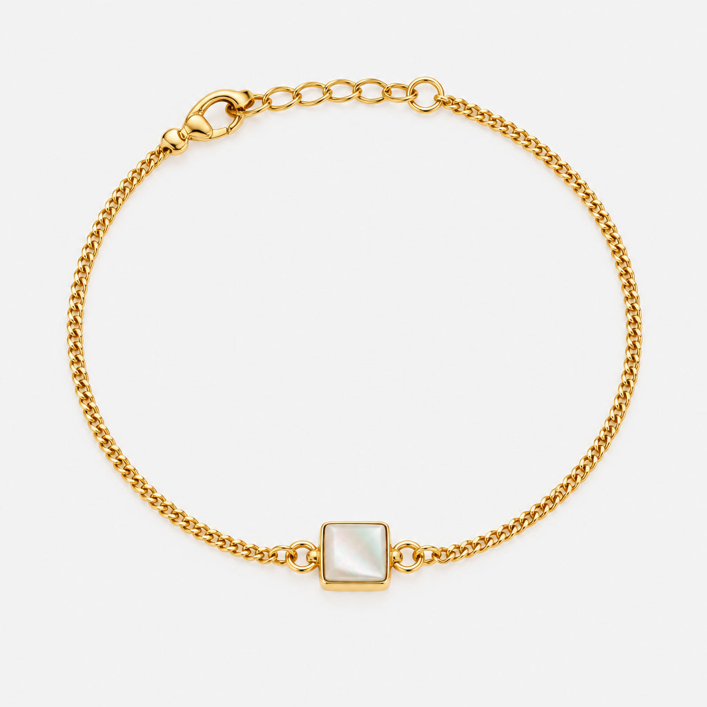 Gold Plated Bracelet with Square Mother of Pearl Stone