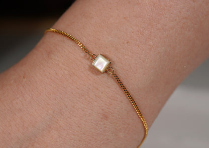 Gold Plated Bracelet with Square Mother of Pearl Stone