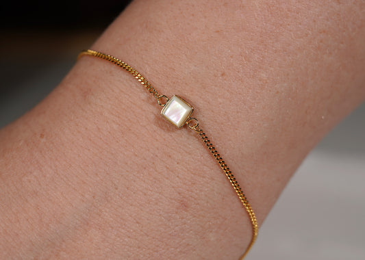 Gold Plated Bracelet with Square Mother of Pearl Stone