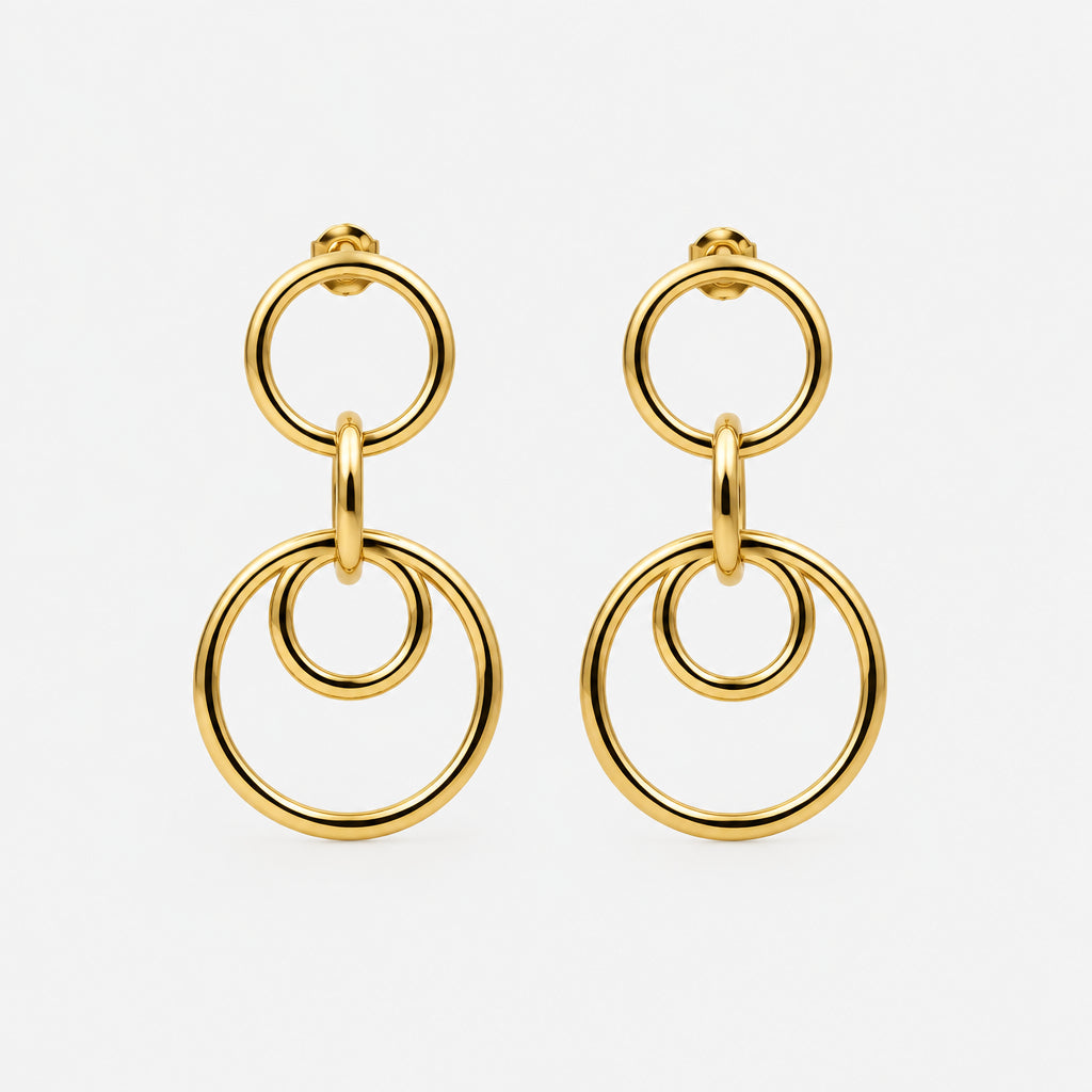 Gold plated circular wire drop earrings 925 sterling silver