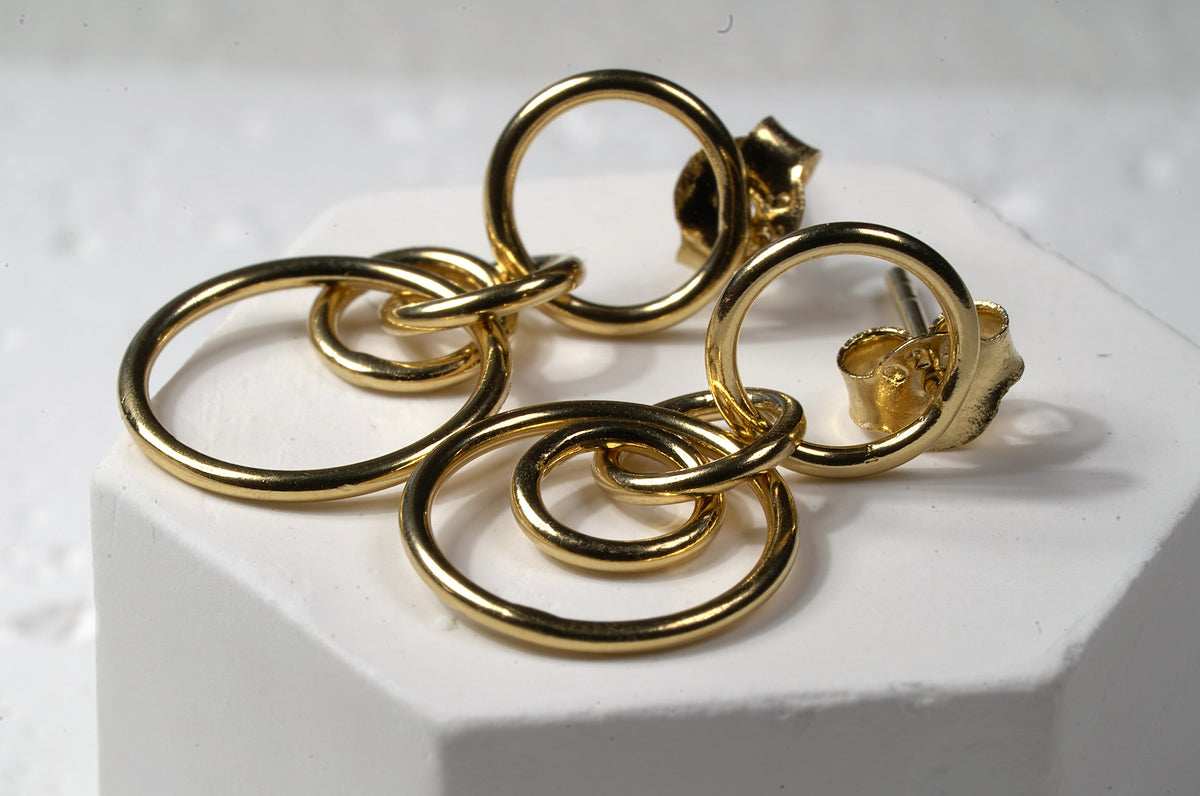 Gold plated circular wire drop earrings 925 sterling silver