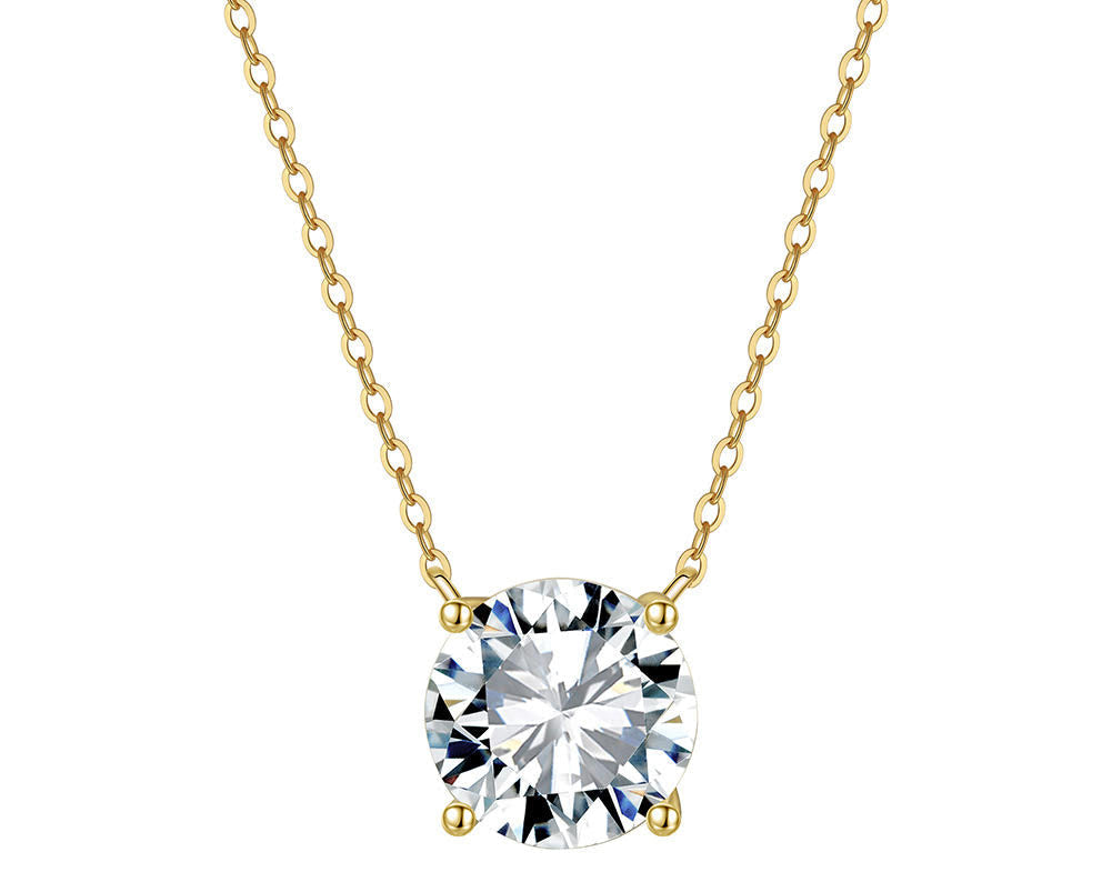 2ct Moissanite Pendant Necklace 14k Gold Plated Silver