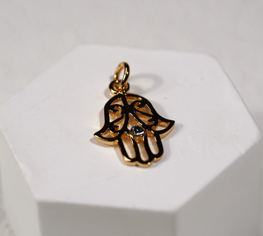 Gold Plated Sterling Silve Hamsa Pendant with Cubic Zirconia 
