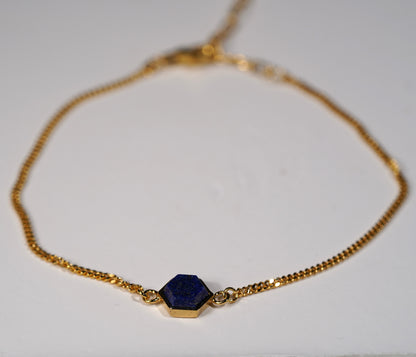  Plated Sterling Silver Bracelet with Hexagon Stone Feature- Lapis flat lay