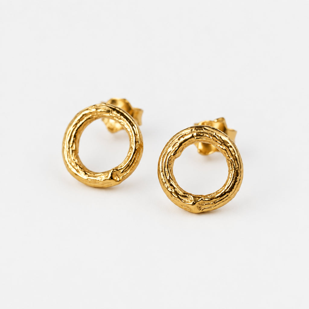 Gold Plated Sterling Silver Branch Stud Earrings flat lay