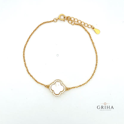 Gold Plated Sterling Silver Clover Bracelet White Pearl