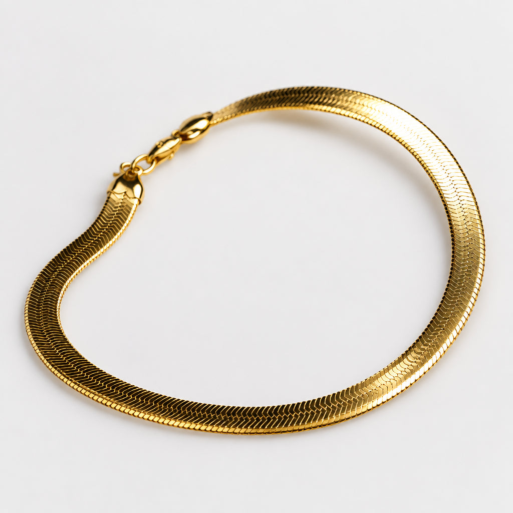 Gold Plated Sterling Silver Herringbone Snake Chain Bracelet 