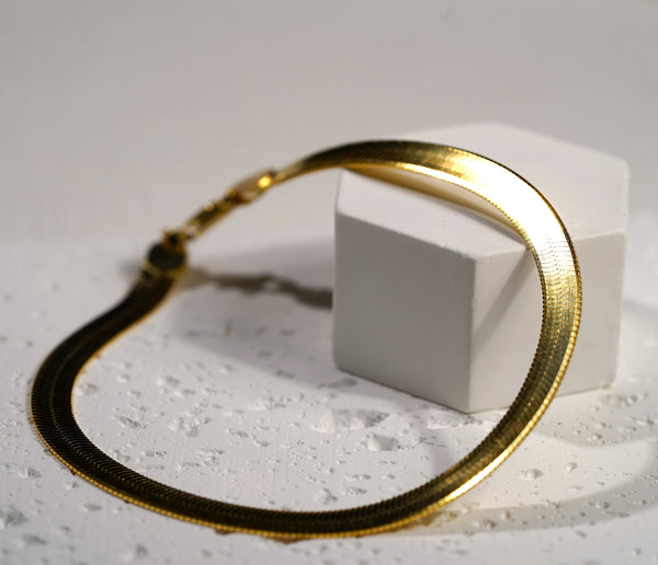 Gold Plated Sterling Silver Herringbone Snake Chain Bracelet 