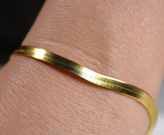Gold Plated Sterling Silver Herringbone Snake Chain Bracelet 