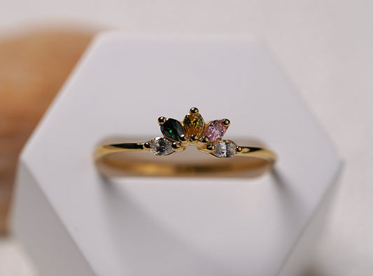 Gold Plated Sterling Silver Ring with Colourful Cubic Zirconia Flower