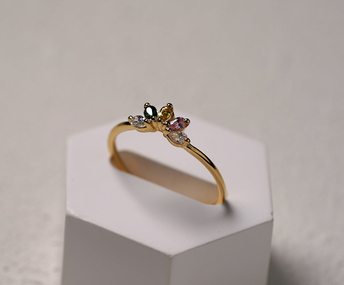 Gold Plated Sterling Silver Ring with Colourful Cubic Zirconia Flower