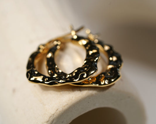 Gold plated hand hammered hoop earring