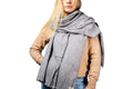 wearing a gray scarf