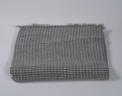 Grey Houndstooth Sheep Wool Shawl