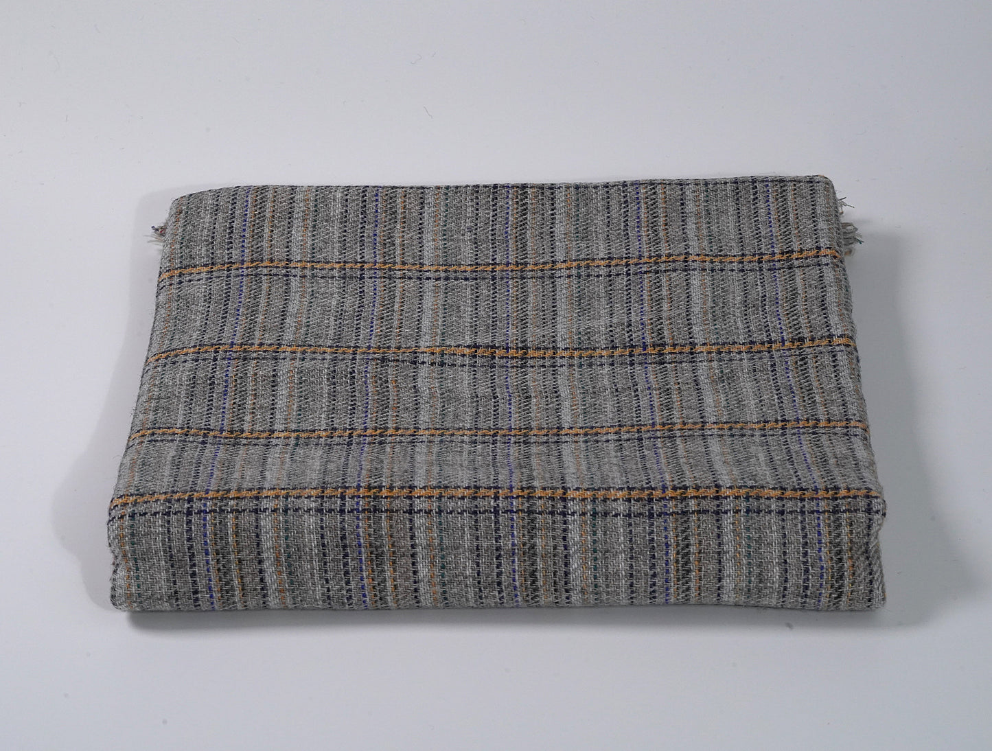 Grey Woven with Orange Stripe Sheep Wool Shawl
